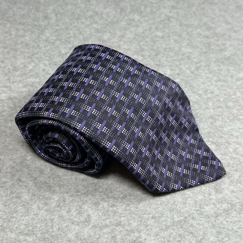 Marcello Italy Silk Y2K Tie Purple Geometric Basket Weave Designer 56x3.75